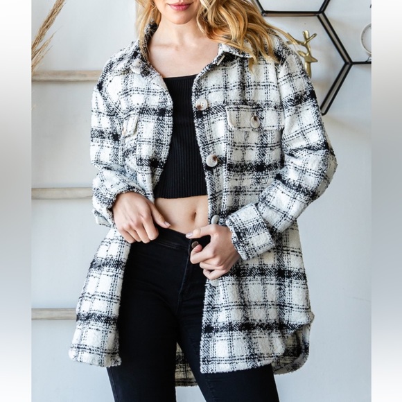 59 Plaid Tweed Flap Pocket Shacket/Jacket - Picture 5 of 7